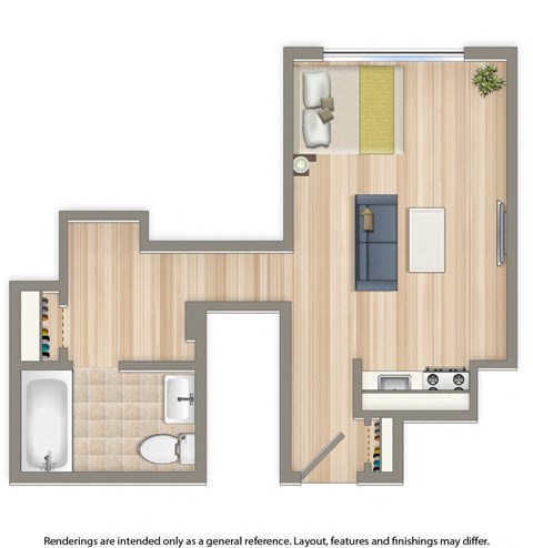 Floor plan for studio, 1 bath, 325 sqft